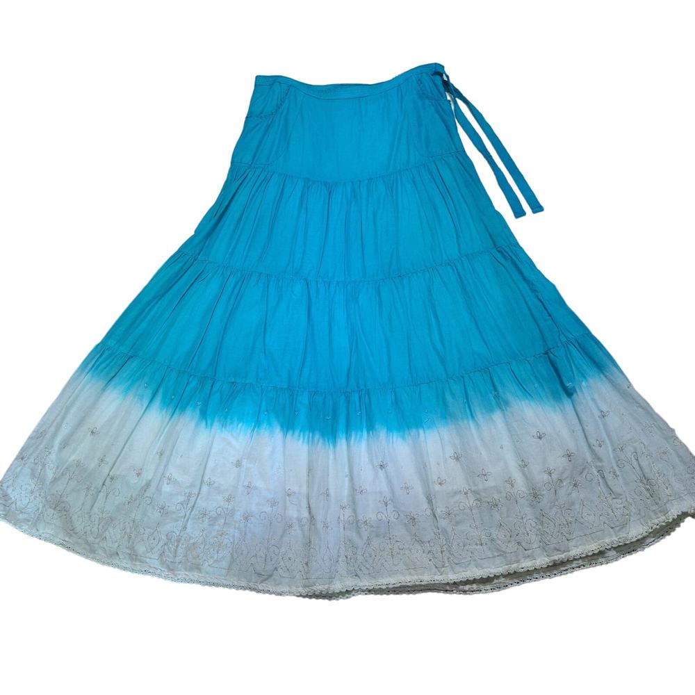 Vintage Limited Too cotton dip dyed embroidered tiered bohemian peasant skirt